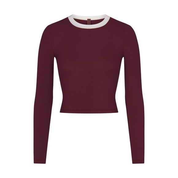 SKIMS Soft Lounge Ringer Long Sleeve - Maroon - Picture 2 of 7